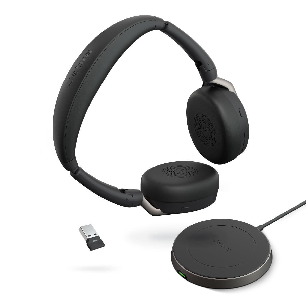 Jabra Evolve2 65 Flex Stereo Headset with Bluetooth, Wireless Charging Pad - Noise-Cancelling ClearVoice Technology & Hybrid Active Noise Cancellation - Certified for Microsoft Teams - Black