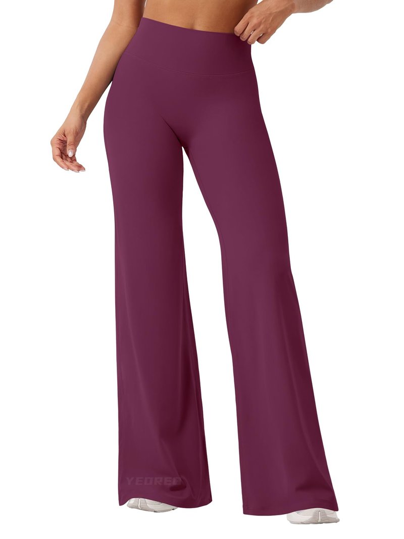 YEOREO Workout Leggings Womens No Front Seam Straight Leggings 33" High Waist Buttery Eddiy Gym Yoga Pants Black Cherry L