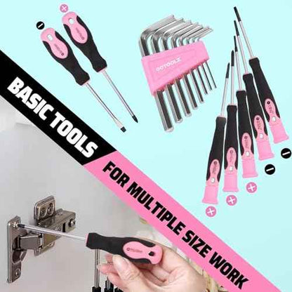 269-Piece Home Tool Set, General Household Repairing Tool Kit with Storage Bag, Basic Hand Tool Kit Set for Home Maintenance, DIY and Crafts(Pink)