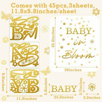 Baby in Bloom Party Decal Baby Shower Backdrop Decals Baby Welcome Sign Wall Stickers Gender Reveal Party Wall Decal for Balloon Arch First Birthday Party Decorations Wall Stickers