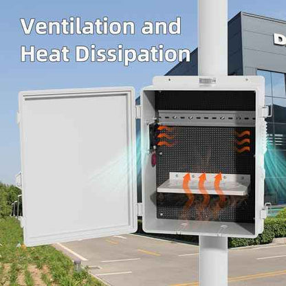 Joinfworld Vented Outdoor Electrical Box Waterproof Nema Enclosure 16x11x6 Plastic WiFi Box with Stainless Steel Buckle Fan Vented Dust Screen