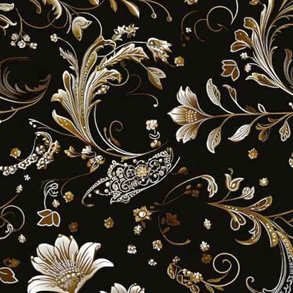 Gold Leaf Wallpaper Peel and Stick Vintage Dark Floral Contact Paper Retro Flower Wall Wallpaper Waterproof Self-Adhesive Wall Covering for Bedroom Countertop Desk Cabinet 17.4" x 118"