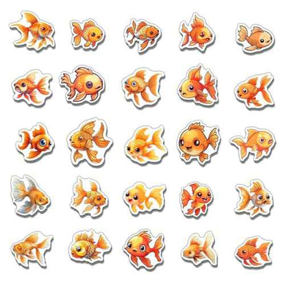 Pack 50 Pcs Cute Ocean Animal Goldfish Stickers for Water Bottles Waterproof Laptop Luggage Computer Scrapbooking Teen Adults Girls Boys Aesthetic Sticker Packs Small Vinyl Decals