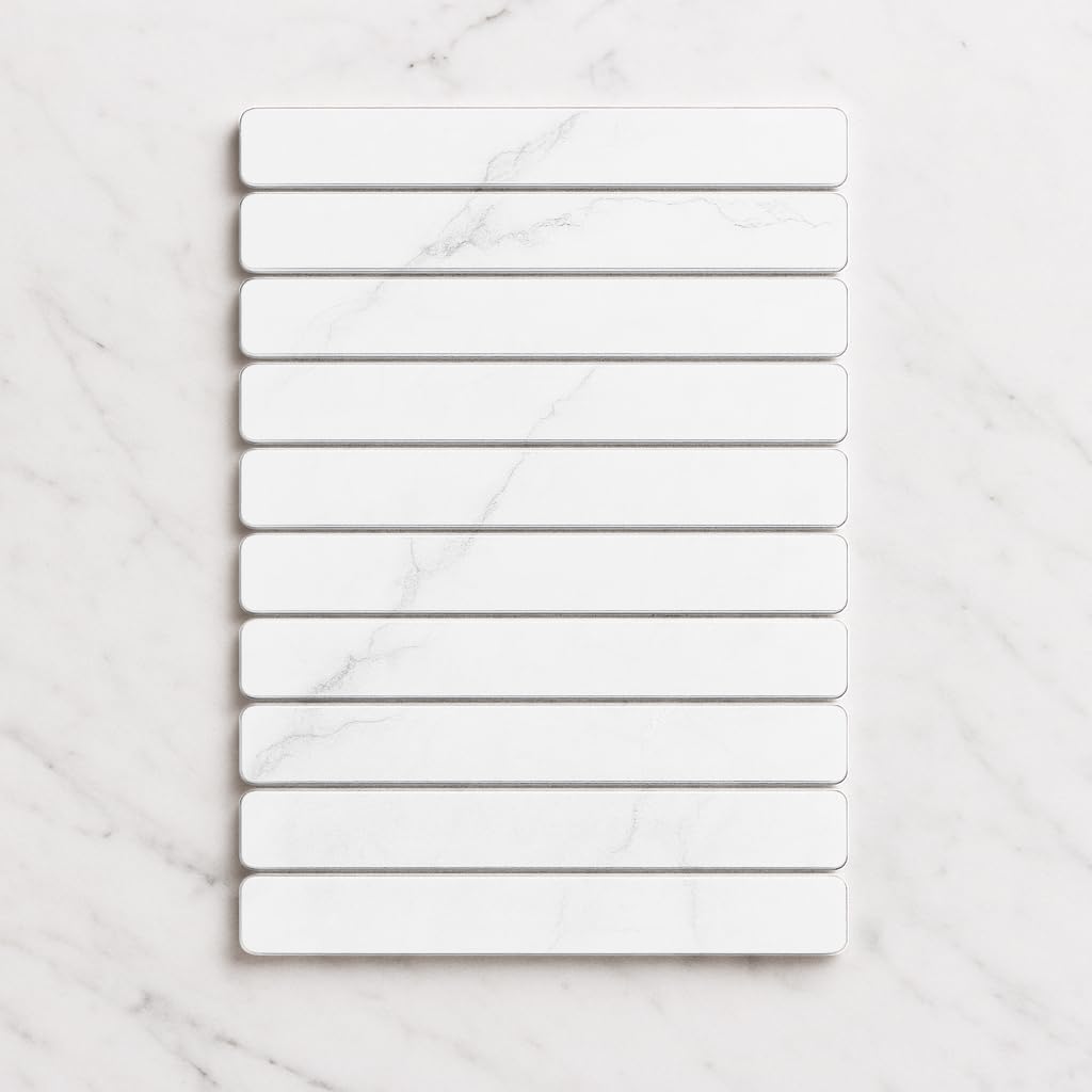 ELIHAM ESSENTIALS Premium Foldable Stone Bath Mat - Ultra Absorbent Quick Drying Compact Easy to Store & Clean Non-Slip Diatomaceous Earth Bath Shower Mat (Marble White)
