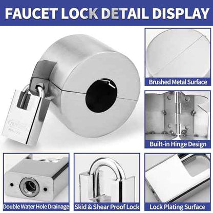 Outdoor Faucet Lock, 2 Pack Water Hose Bib Spigot Lock Stainless Steel Cover & Padlock Kits for 1-1/2 to 3 Inch Dia Valve Handles to Prevent Outside Water Theft and Unauthorized Use