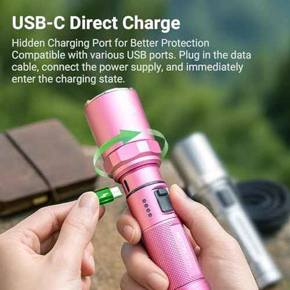 NEXTORCH P80B Rechargeable Pink Flashlight High Lumens, Powful 2100 Lumens LED Tactical Strobe Flashlight with 5 Modes for Self Defense, Security, Safety, Outdoor Adventure, Self-Protection, Daily Use