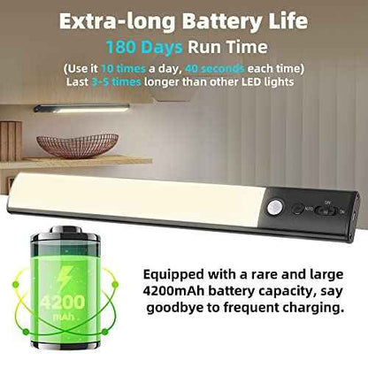 Motion Sensor Cabinet Light 4 Pack- 4200 mAh Battery Operated Rechargeable Closet Lights - Extra-Bright Under Cabinet Lights - Wireless Indoor LED Light Strip - Motion Activated Lighting