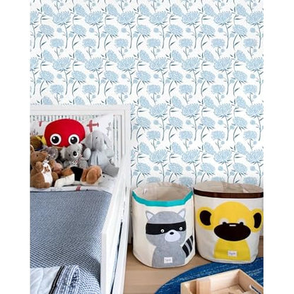 Hopepak Floral Peel and Stick Wallpaper Contact Paper Blue Wall Paper Modern Self Adhesive Removable Vinyl Wallpaper for Bedroom 17.3"x118"