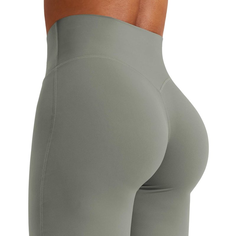 YEOREO Workout Leggings Womens No Front Seam Straight Leggings 33" High Waist Buttery Eddiy Gym Yoga Pants Gray Green L
