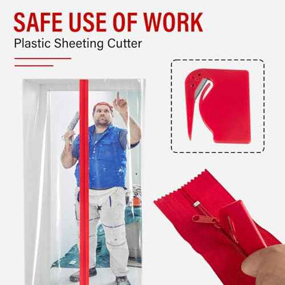 12 Pack Heavy Duty Zipper Door with Plastic Sheeting Cutter,7ft x 3in Double-Sided Self-Adhesive Zipper Door for Dust Barriers,Greenhouses,Construction Sites