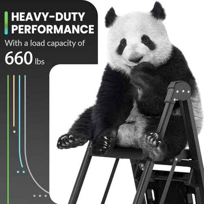 XinSunho 3 Step Ladder, Foldable Handrail & Tool Tray Stool Ladders with Anti-Slip Wide Pedal, 660 lbs Sturdy Steel Ladder for Home Kitchen and Outdoor