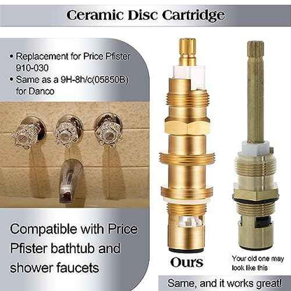 Dreyoo Ceramic Disc Cartridge Replacement for 910-030, Diverter Stem Replacement for 910-022, Shower Valve Faucet Cartridge Compatible with Price/Pfister, Hot Cold Diverter, Brass Construction