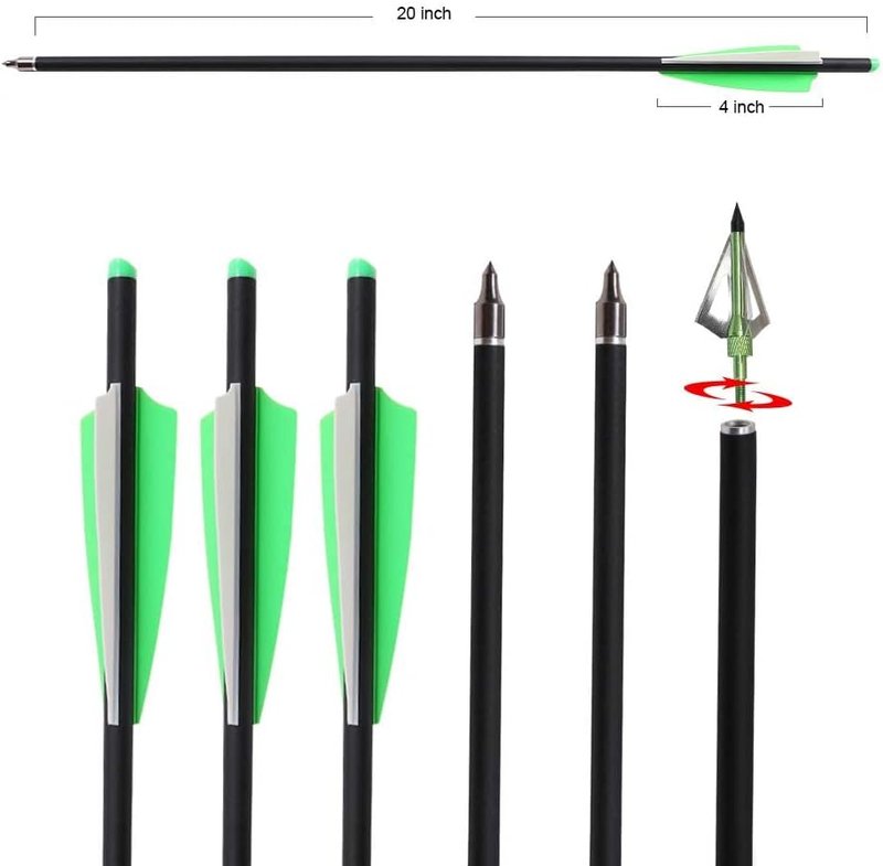 20 Inch Carbon Crossbow Bolts Set - 12 Hunting Arrows with 6 Broadheads for Archery Practice | Durable Carbon Material