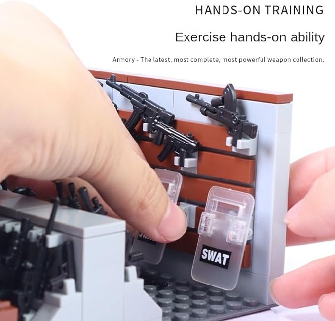 ELEFOCUS WW2 Military Base Building Blocks Set – 520 PCS Army Weapons Pack with SWAT Gear Miniguns Custom Guns and 10 Soldier Figures – Kids Army Playset Compatible with Major Brands