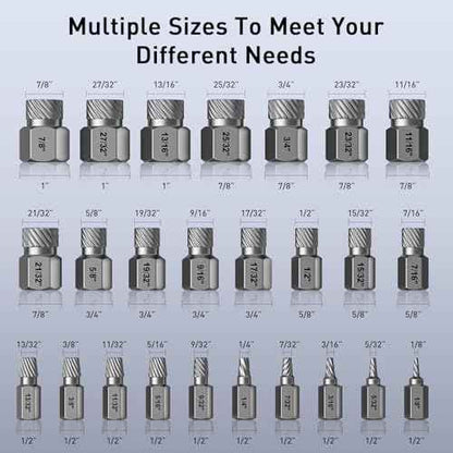 Screw Extractor Set, 25 Piece Easy Out Bolt Extractor Set, Multispline Screw and Hex Head, for Removing Broken Studs, Bolts, Screws, 1/8 Inch to 7/8 Inch in 1/32-Inch Increment, Tools Gifts for Men