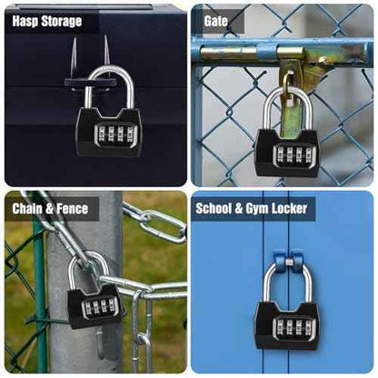4 Pack disecu 4-Digit Combination Lock, Waterproof Outdoor Padlock for School Gym Locker, Sports Locker, Shed, Storage Unit (Black)