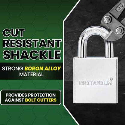 Britanium¢ç SFL60 Professional Grade Padlock - Chrome Plated Steel with Boron Alloy Shackle, 5 Tumbler Keys, Weather-Resistant Design for Storage & Commercial Security