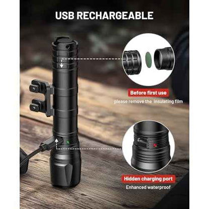 EZshoot 1800 Lumens Tactical Rifle Light with Remote Pressure Switch Compatible with M-Rail, IPX7 Waterproof Rechargeable Rifle Flashlight with Strobe Mode for Home Defence, Hunting