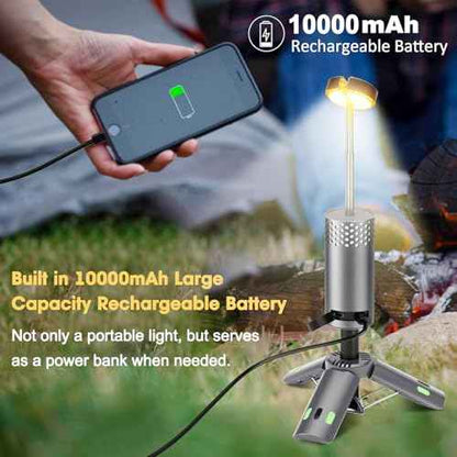 Camping Lights Rechargeable, Detachable Camping Lantern with Stand, Telescopic Waterproof Camp Lamp, Magnetic Work Hanging Light, LED Tent Flashlights for Emergency (Gray)
