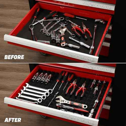 AIRTOON 4PCS Trap Mat Universal Tool Drawer Liners, Heavy Duty Toolbox Drawer Liners, Rolling Tool Chest Liner Foam, Non-Slip Organizer Liner for Toolbox, Cart, Work Bench, 23.62 x 15.75 Inches
