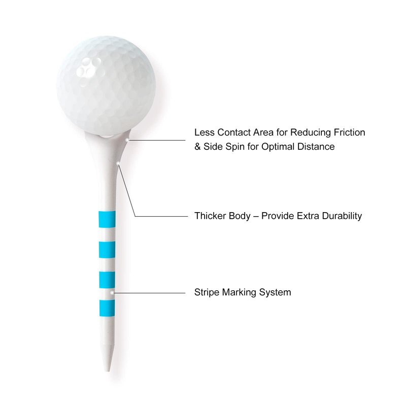 Full Choice 60 Pack Plastic Golf Tees 3-1/4" - Low Resistance Design to Reduce Friction & Boost Distance, White with Blue Stripes