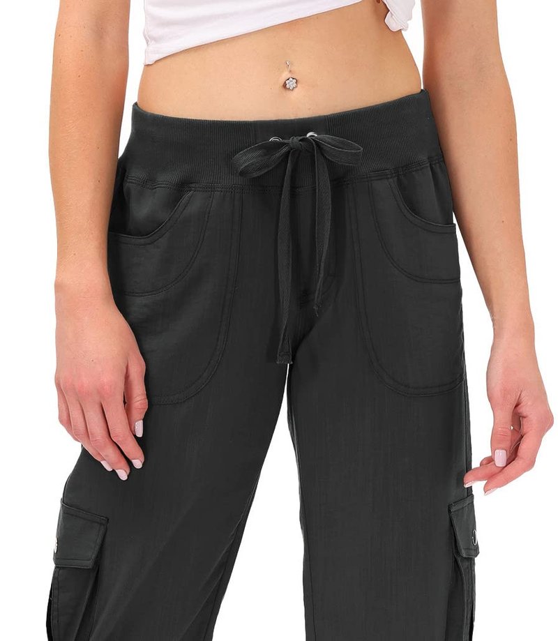 MoFiz Womens Capris with Pockets Loose Fit Casual Capri Pants Dressy Lightweight Ladies Baggy Cargo Pants for Hiking Dark Grey XS