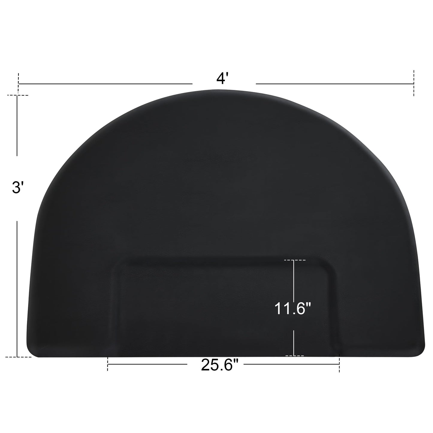 BarberPub 3 x 4 ft Anti-Fatigue Hair Salon Mat for for Hard Floors, Comfort Semicircle Barber Standing Mat for Square Base Chair 0075, Black, PU Foam
