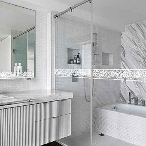White Lace Transparent Removable Wallpaper Border Shop Display Window Sticker Bathroom Mirror Decor Rustic Floral
