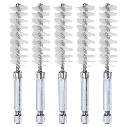 HARFINGTON 5Pcs Nylon Bore Brush 15mm Dia 4" Long Cleaning Twisted Wire Brush with Handle 1/4" Hex Shank for Tubes, Ports, Bearings