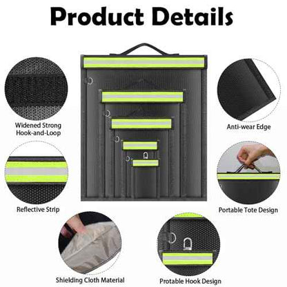 5 Pack Faraday Bags with Handle & Reflective Strip, Faraday cages for Laptops, Tablets, Phones, Car Keys, Anti-Tracking EMP Bag, Fireproof & Waterproof Signal Blocking Pouch