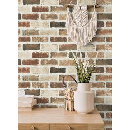 Timeet Brick Wallpaper Peel and Stick Wallpaper Faux Brick Wallpaper 3D Brick Wallpaper Brown Self Adhesive Removable Wallpaper for Wall Backsplash Seasonal Autumn Decor 17.5 "x 118.1"