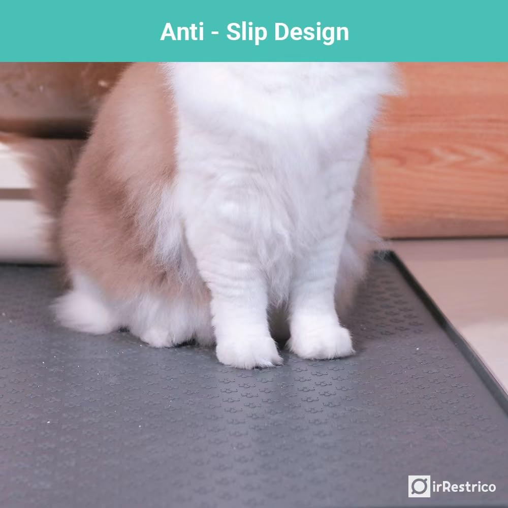 IRRESTRICO Pet Food Mat for Dogs and Cats 16"x24", Non-Slip Waterproof Silicone Feeding Mat for Food and Water Bowls, Easy-to-Clean(Grey)