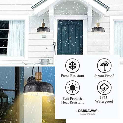 Darkaway Industrial Barn Light Fixtures Wall Lamps Sconces with Hammered Metal Shade, Black Gooseneck Lighting for Outdoor Indoor Patio Porch Lights