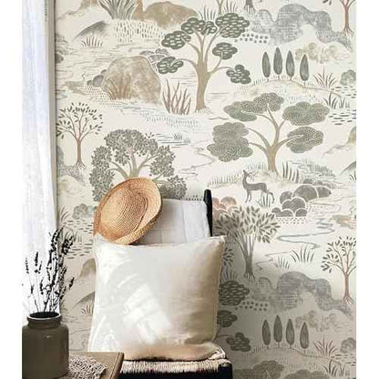 Erfoni 16.9"x118" Boho Peel and Stick Wallpaper Forest Green/Brown/White Contact Paper DIY Self Adhsive Wallpaper Waterproof Removable Peel and Stick Wall Paper for Bedroom Accent Walls Decor
