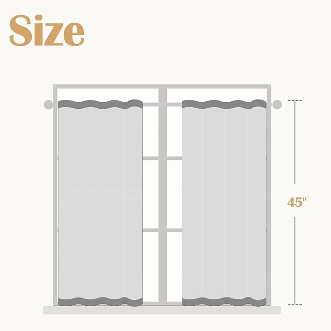jinchan Striped Linen Kitchen Curtains 45 Inches Length Tier Curtains Farmhouse Modern Cafe Style Small Window Treatments Airy Light Filtering Rod Pocket for Living Room Bathroom 2 Panels Beige
