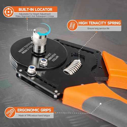 iCrimp Deutsch Crimp Tool Kit, Closed Barrel Crimper 4 Way Indent, 8 Impression Deutsch Crimper for Solid Contacts Gage 14,16&18 with 105PCS DT Connector Kit for Automotive Electrical