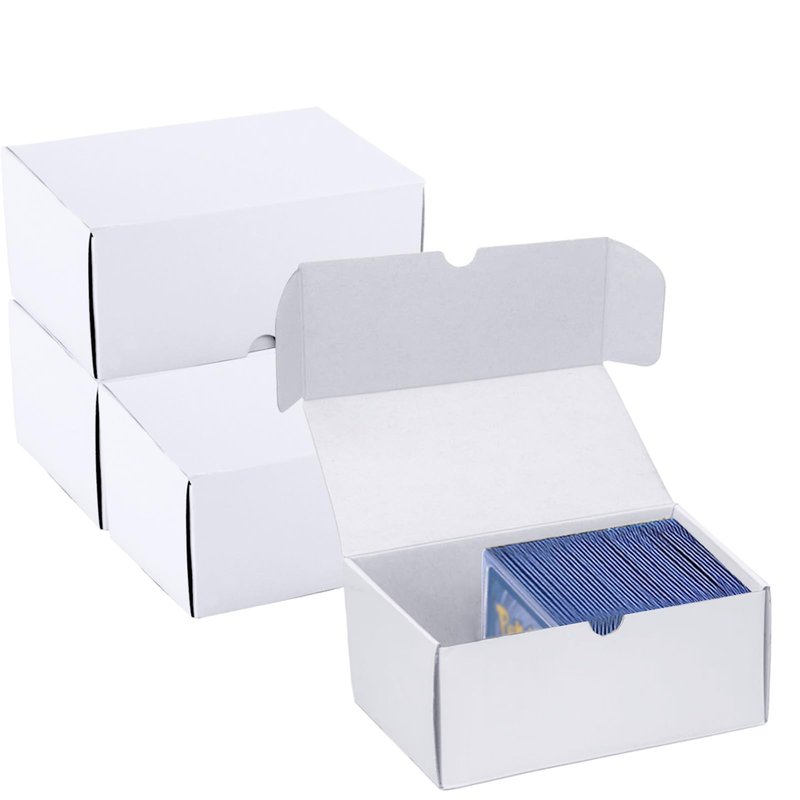 XRACV Toploader Trading Card Storage Box, 4-Pack 100 Count White Corrugated Cardboard Bulk Sports Top Loaders Storage Box for TCG/Magic/Mtg Basketball Cards, Collectible Trading Card Organizer