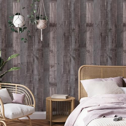 WENMER Wood Contact Paper 17.71¡± x 118¡± Rustic Wood Wallpaper Wood Peel and Stick Wallpaper Brown Grey Wood Grain Contact Paper Faux Wood Wallpaper Self Adhesive for Cabinet Countertop Shelf Wall