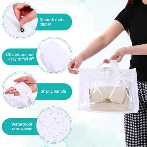 Aliceset 15 Pieces Purse Dust Bags for Storage 3 Sizes Clear Handbag Storage Organizer, Dust Bag Cover Purses with Zipper and Handles for Handbag Closet Organizer(White)