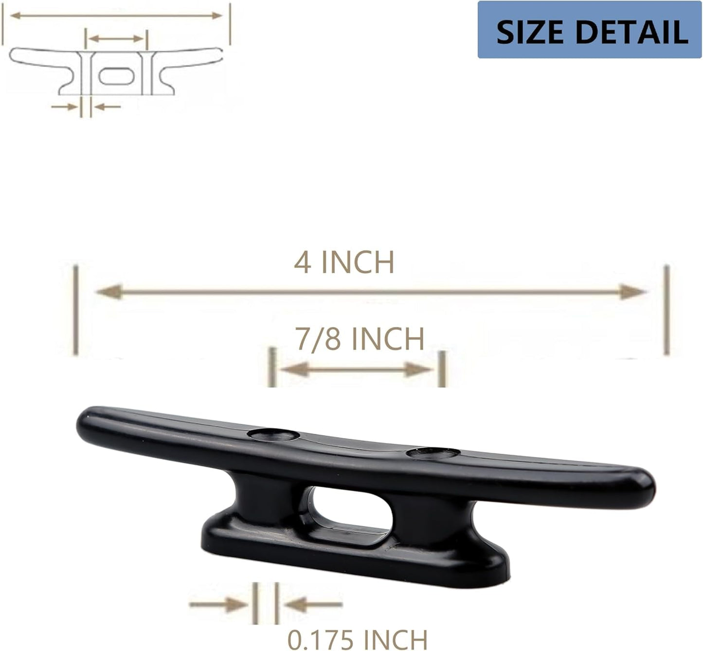 Thorn Boat Cleats 4 Inch,Dock Cleats Nylon with Screws,Plastic Rope Cleat Black,Pack of 4
