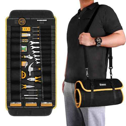 DEKOPRO Tool Roll Bag with Tool Set: Small Tool Roll Organizer Pouch Pocket Bag with Tool Kit Gifts for Men Heavy Duty Tool Storage Bags Pouches Mechanic, Electrician Tools