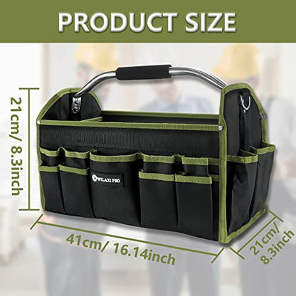 16in Foldable Open Top Tool Tote, Tool Bags For Men Heavy Duty, Tool Carrier tool bag hard With Handle, Wide Mouth Electrician Tool Tote, Many Pockets Can Hold Many