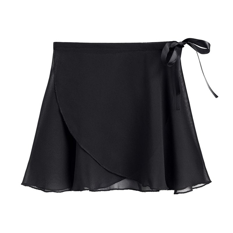 Stelle Women Ballet Skirt Black Chiffon Wrap Skirt Waist Tie Flowy Dance Skirts (Black,L)