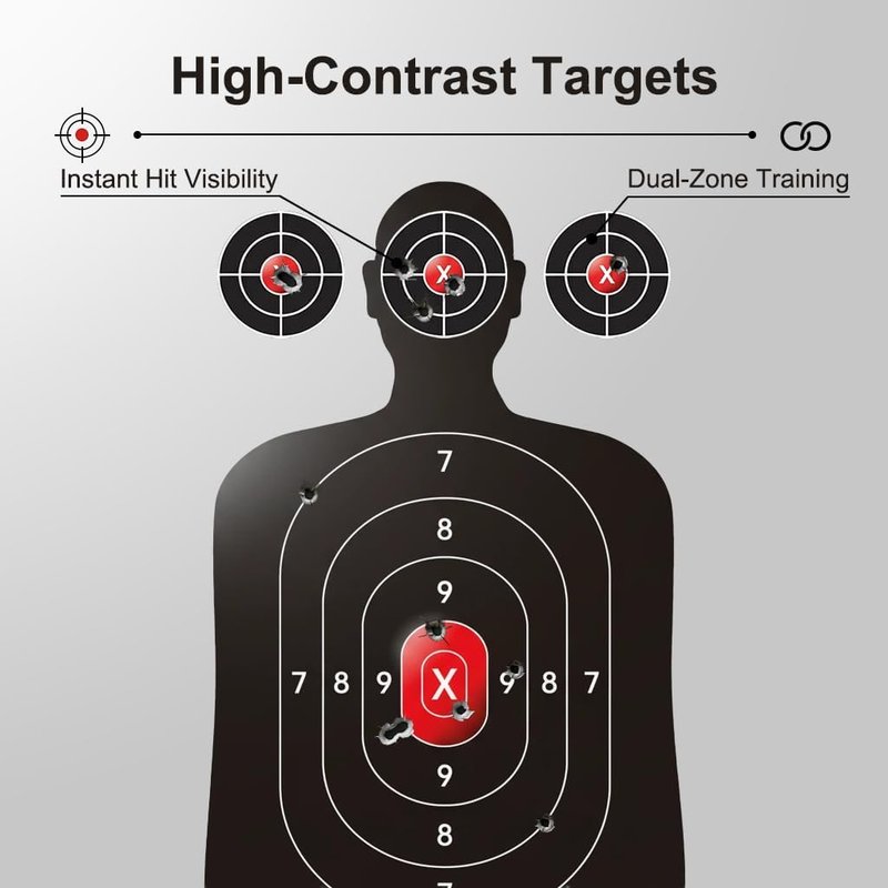 Silhouette Paper Shooting Targets - 50-Pack 14x22 Inch Red Bullseye for Handgun, Pistol, Rifle & Airsoft - Durable Crease-Resistant Design