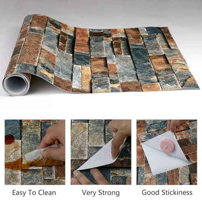 CAX Stone Peel and Stick Wallpaper Faux Stone Wallpaper 17.5" X 120" Brick Contact Paper Self-Adhesive Stones Peel and Stick Wallpapers Rustic Wall Paper for Living Room Kitchen Backsplash Fireplace