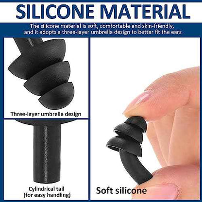 Xuhal 200 Pairs Black Corded Ear Plugs Silicone Reusable Earplugs Sound Blocking Individually Wrapped Ear Plugs Protection Hearing EarPlugs for Sleeping, Music, Shooting, Construction Work, Sports