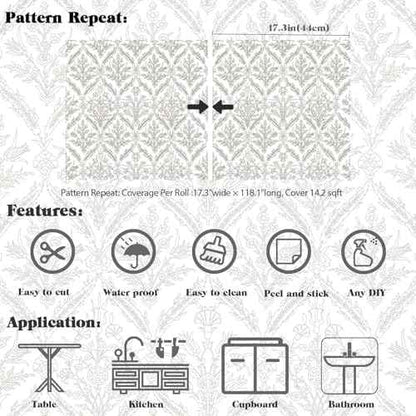 118.1" x 17.3" Peel and Stick Wallpaper Vintage Boho Contact Paper Beige Wallpaper for Bedroom Cabinets Walls