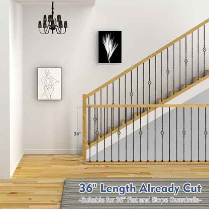 9 Pack Iron Stair Balusters, 36" Balusters for Staircase Interior, Stair Spindles Hollow Single Basket with Knuckles Double Twist 1/2" Square Metal Stair Wrought Iron Balusters (Pre-Cutting)
