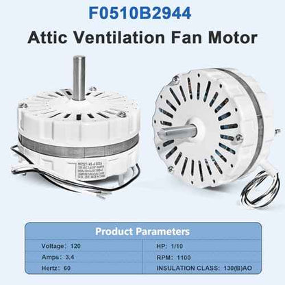 F0510B2944 Attic Ventilation Fan Motor, Compatible with Lomanco 2000 and 1800 Series Attic Ventilation Motors, Replacement F0510B2497 A0416B2059 A0510B2389 (Universal Kit Included)
