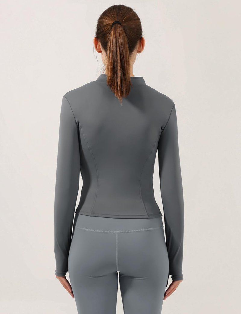 Gacaky Women's Slim Fit Lightweight Athletic Full Zip Stretchy Workout Running Track Jacket with Thumb Holes Grey M